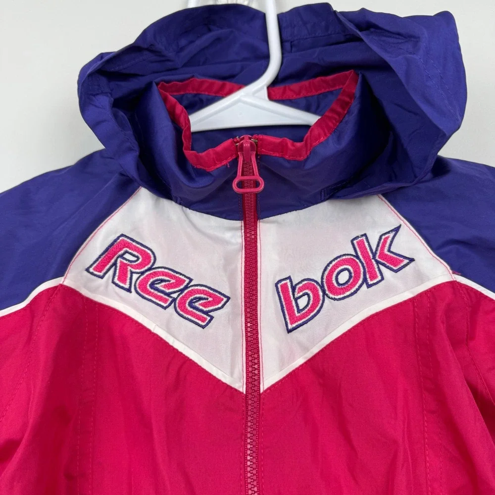 Reebok Windbreaker Jacket Kids 4T Pink Purple Vintage Retro‎ 90s Sporty Hooded